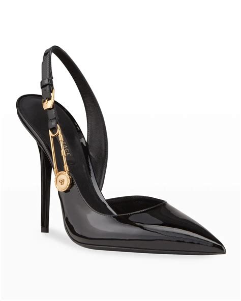 versace patent leather pumps|Versace safety pin heels.